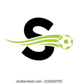 Soccer Football Logo On Letter S Sign. Soccer Club Emblem Concept Of Football Team Icon