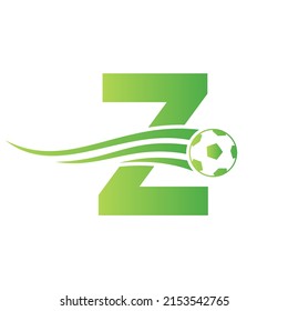 Soccer Football Logo On Letter Z Sign. Soccer Club Emblem Concept Of Football Team Icon
