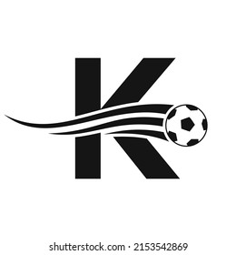 Soccer Football Logo On Letter K Sign. Soccer Club Emblem Concept Of Football Team Icon