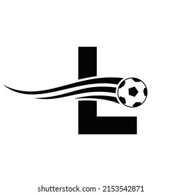 Soccer Football Logo On Letter L Sign. Soccer Club Emblem Concept Of Football Team Icon