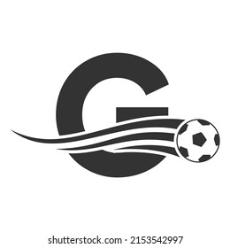 Soccer Football Logo On Letter G Sign. Soccer Club Emblem Concept Of Football Team Icon