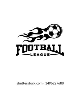 Soccer Football logo template, minimalist Ball with fire emblem vector design