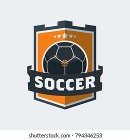Soccer Football Logo Template. Modern Sport Ball Emblem inside Shield Design on a Light Background