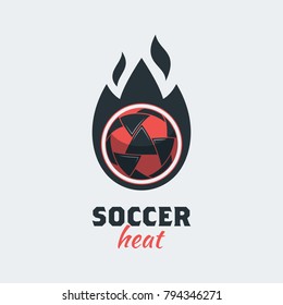 Soccer Football Logo Template. Modern Sport Ball Emblem inside Flame Design on a Light Background