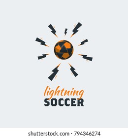 Soccer Football Logo Template. Modern Sport Ball Emblem with Electricity Design on a Light Background