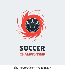 Soccer Football Logo Template. Modern Sport Ball Emblem inside Swirl Design on a Light Background