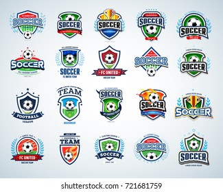 Soccer, football logo templates set. Isolated vector illustrations.