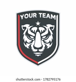 Soccer Football logo with tiger head mascot.tiger logo vector, tiger head vector, esport tiger angry vector flat logo