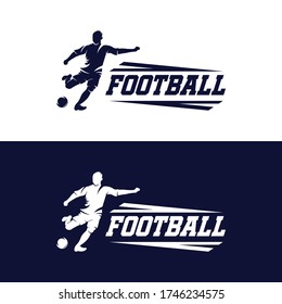 Soccer and football logo vector. Player man logo design, soccer player kicking the ball