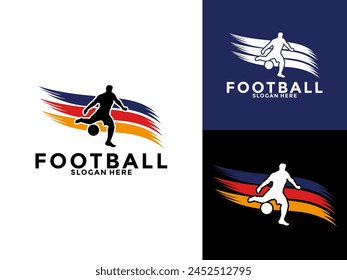 soccer football logo vector, soccer football with player and ball logo design template
