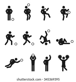 Soccer or football man icons set illustration pictogram black color isolated on white background