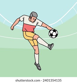 Soccer football man male guy character players in action Athlete on field line style