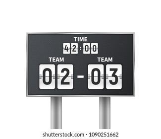 Soccer, football mechanical scoreboard isolated on white background. Design countdown with time, result display. Concept graphic sport element