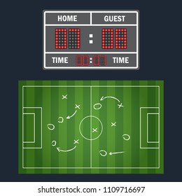 Soccer, football on a chalkboard. Sport tactics on a board. Strategy and teamwork chalkboard