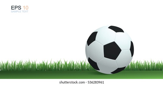 Soccer football on grass field. Vector illustration.