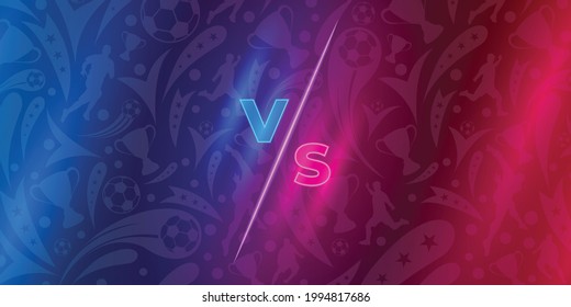 Soccer football pattern with versus VS screen vector blue and red background for sport league, tournament vector illustrator