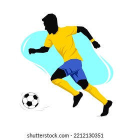 Soccer football player in action vector illustration sketch hand drawn with liquid shapes in background