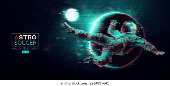 Soccer football player astronaut in space action and planets on the background of the space. Vector illustration