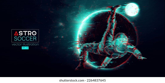 Soccer football player astronaut in space action and planets on the background of the space. Vector illustration