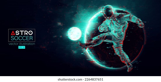 Soccer football player astronaut in space action and planets on the background of the space. Vector illustration