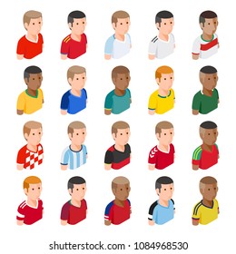 Soccer football player avatar icons. Vector illustrations.