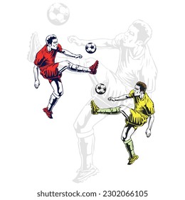 soccer (football) player with a ball. EPS 10 outline vector drawing