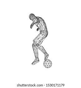 Soccer Football Player with ball, spin pose, low poly background vectorv
