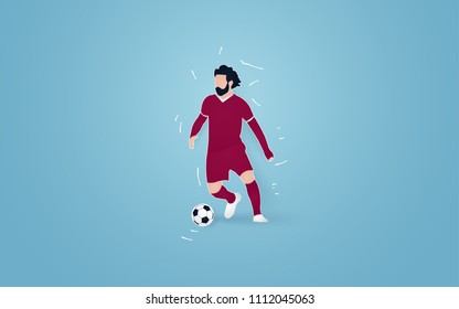 soccer or football player dribbling ball vector illustration using paper cut design style