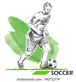 Soccer, football player illustration. Vector image isolated on white. 