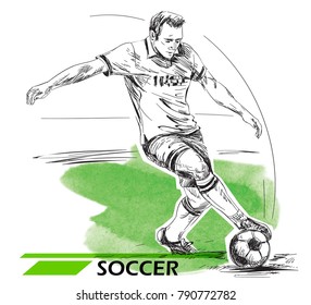 Soccer, football player illustration. Vector image isolated on white. 