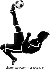 A soccer football player jump kicking a ball silhouette sports illustration 