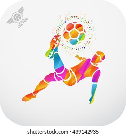 Soccer (Football) player in a jump on a ball hit his foot. Stylized. eps8