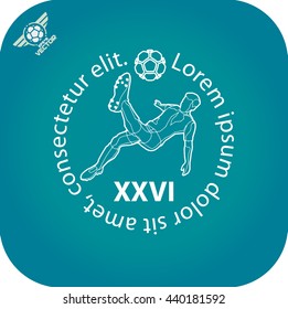 Soccer (football) player in a jump on a ball hit his foot. Logo. Light on a dark background. eps8