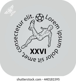 Soccer (football) player in a jump on a ball hit his foot. Logo.Dark on light background. eps8