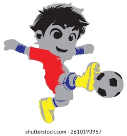 A soccer football player is kicking the ball