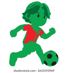 A soccer football player is kicking the ball