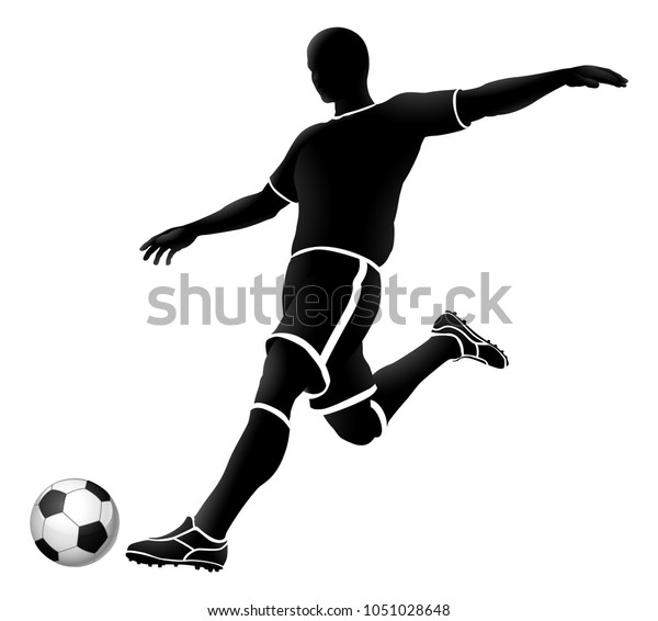 Soccer Football Player Kicking Ball Silhouette Stock Vector Royalty