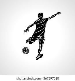 Soccer or football player kicks the ball. Vector silhouette, eps8