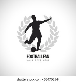 Soccer Football player Logo with wreath. Football Fan Vector illustration. Sport Emblem.