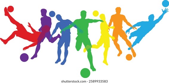 Soccer football player male colorful silhouette outlines men group