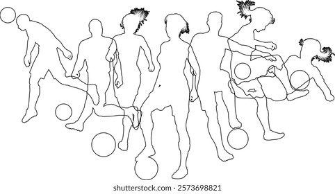 Soccer football player male and female silhouette outlines men and women group