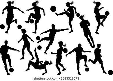 Soccer football player male and female silhouette men and women set