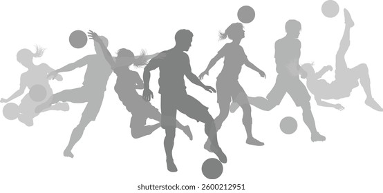 Soccer football player male and female silhouette outlines men and women group
