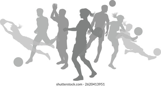 Soccer football player male and female silhouette outlines men and women group
