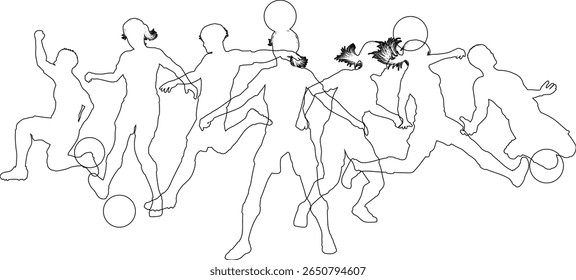 Soccer football player male and female silhouette outlines men and women group
