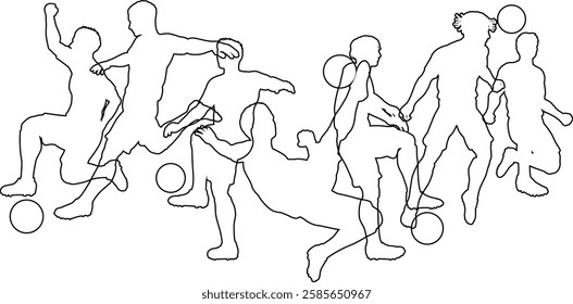 Soccer football player male silhouette outlines men group