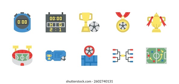 soccer football player outdoor sport game icons. flat color style icon set