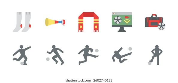 soccer football player outdoor sport game icons. flat color style icon set