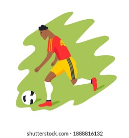 A soccer - football - player runs across the field after the ball in a modern flat style. Vector illustration.