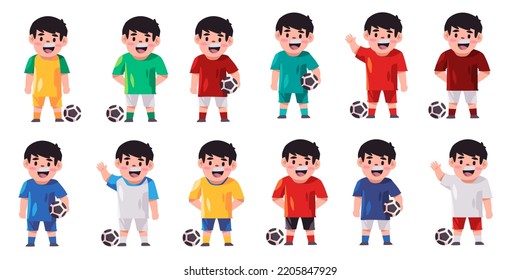 Soccer football player set collection of uniform from many country with colorful jersey